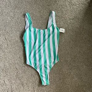 NWT Green and White Stripe One Piece Bathing Suit
